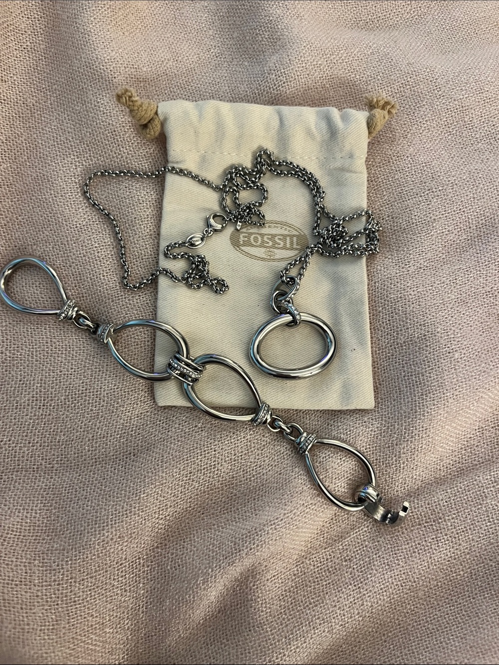 Fossil Silver-Tone Oval Link Bracelet and Necklace Set